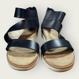 Black Leather Flat Sandals